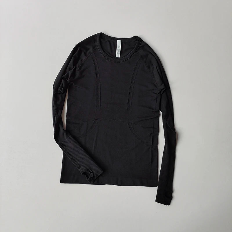 Women Seamless Round Neck Yoga Top Long Sleeve Shirt Winter