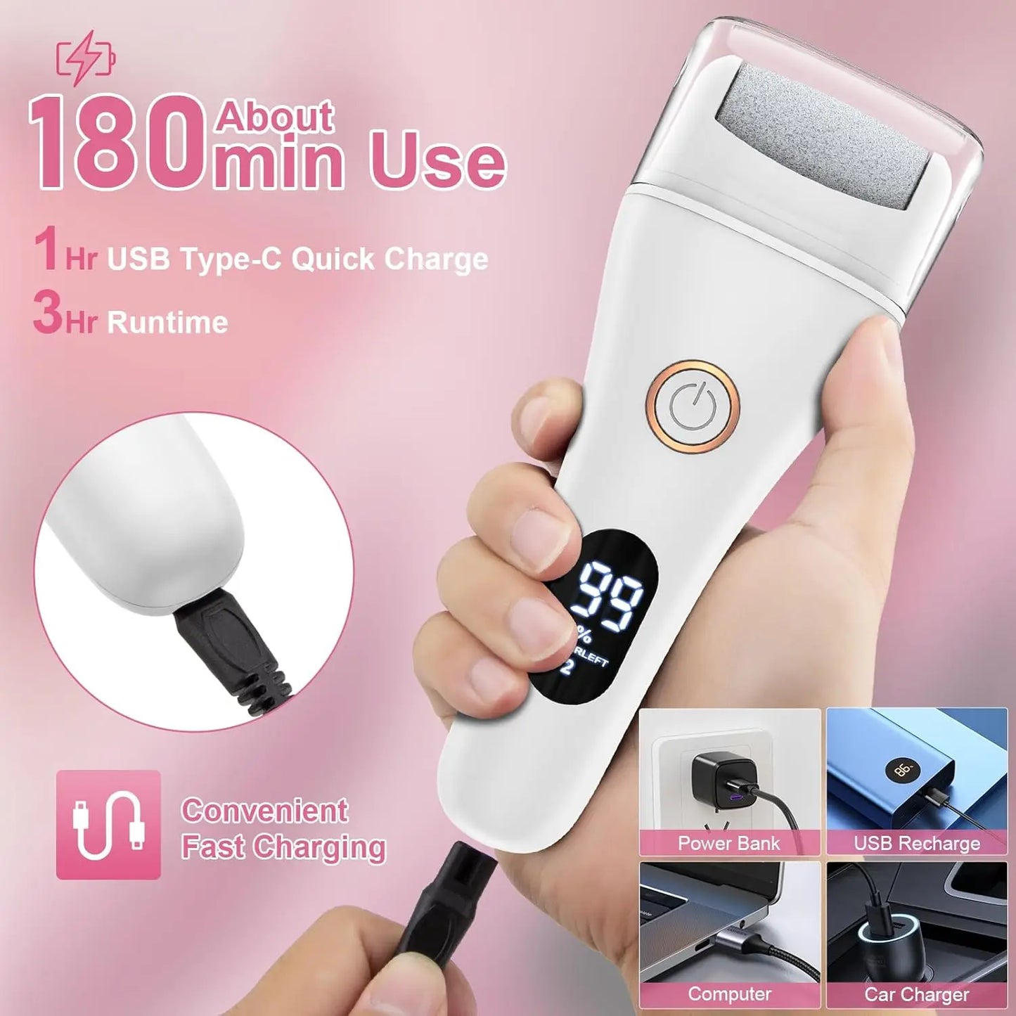 Electric Foot File Adjustable 3 Speed Foot Callus Remover with 16 in 1 Pedicure Tools Professional Foot Care, to Remove Dead