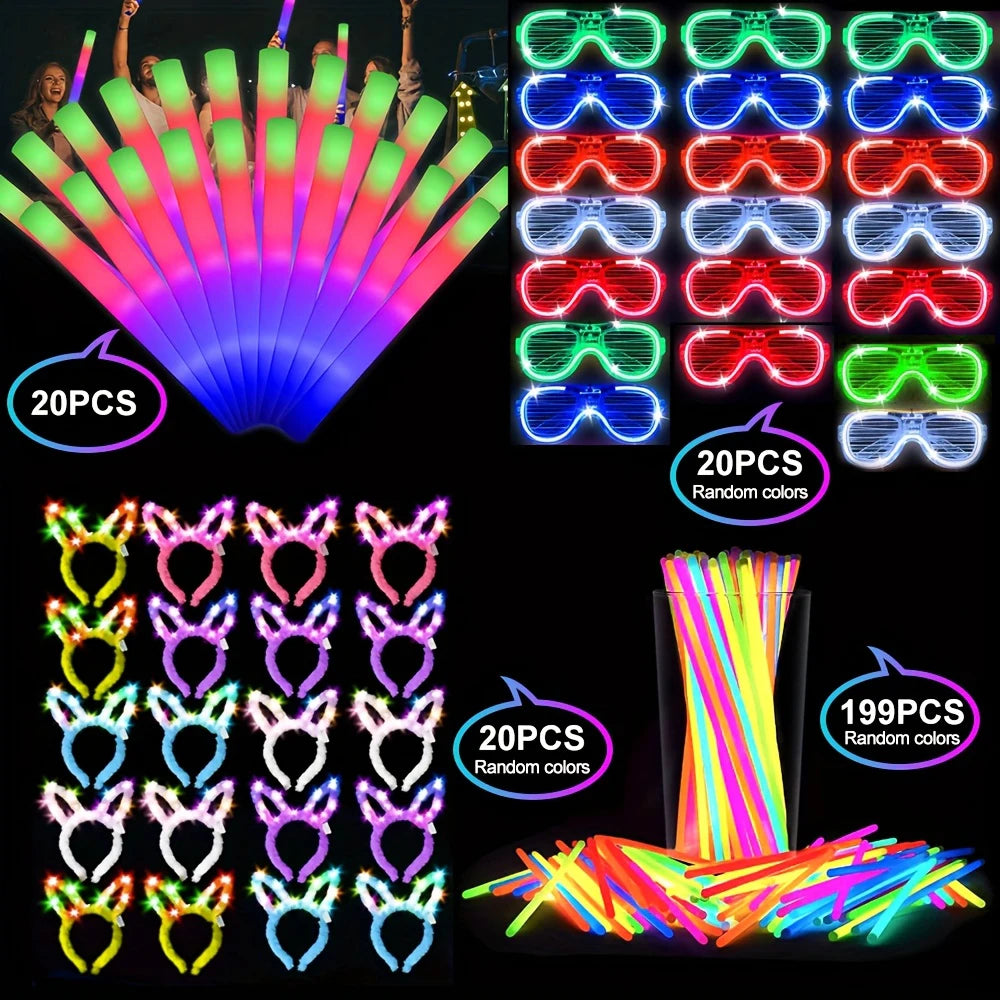 260Pcs Glow Party Decorations Set Neon Lights For Weddings Parties