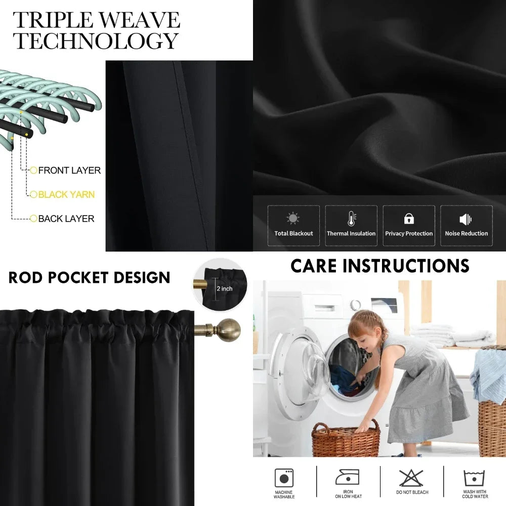 1 Panel Blackout Curtain Thermal Insulated Light Reducing Grommet Window Panel for Living Room and Bedroom