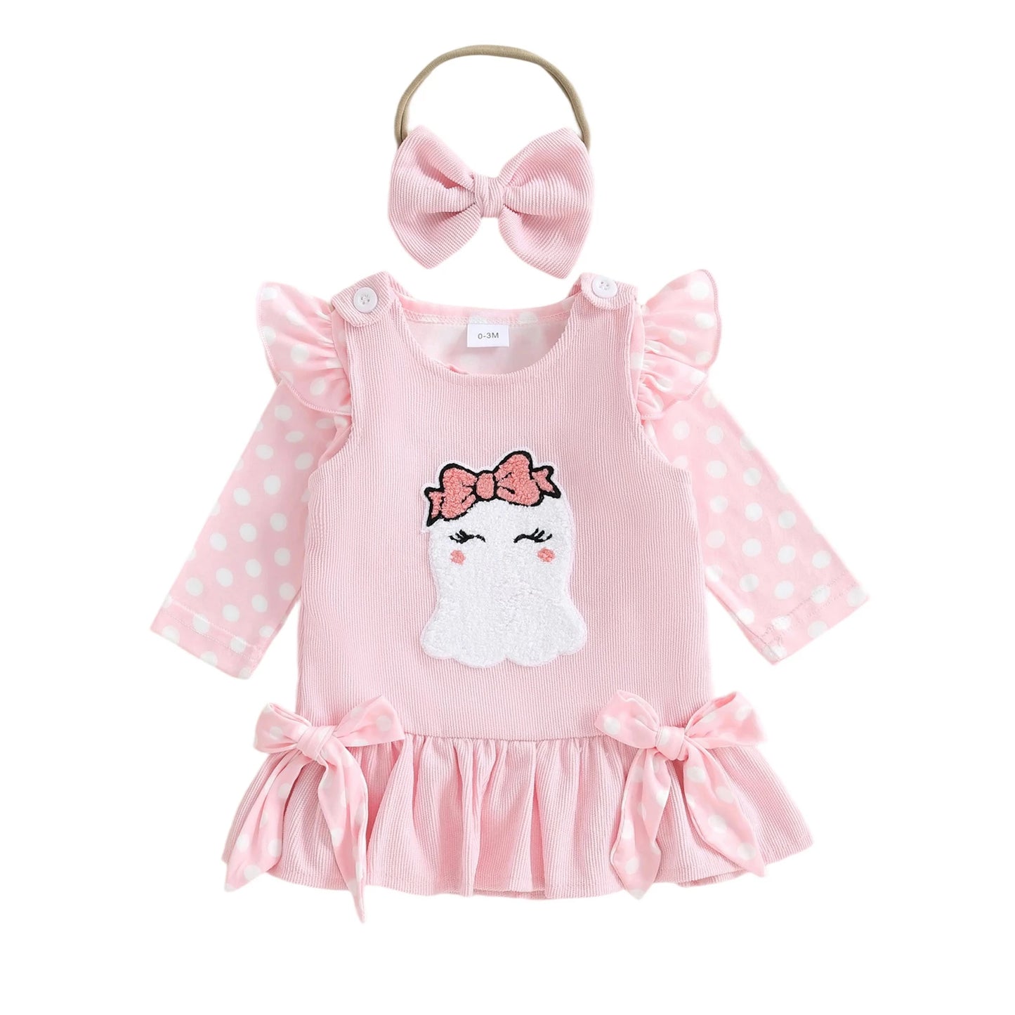 Toddler Girl Halloween Costume Set 3 Piece Witch Spider Bow Dress With Headband Long Sleeve Striped Dot Jumpsuit