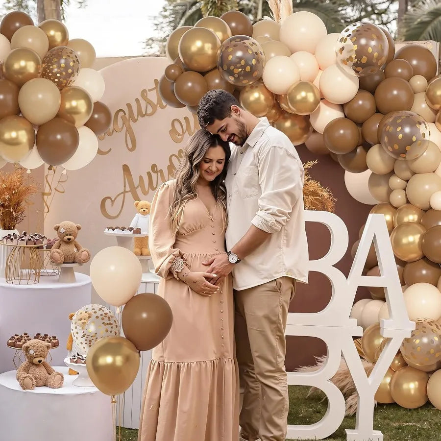 72 Pack Brown Balloons Set Latex 12 Inch Boho Nude Sand White Metallic Gold Confetti For Neutral Bear Party
