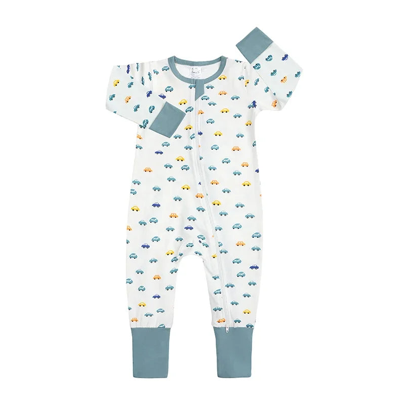 New Double Zipper Infant Baby Girl Boy Clothes Geometry Long Sleeve Cotton Baby Romper Clothing For Newborn Jumpsuit 0-24 Months