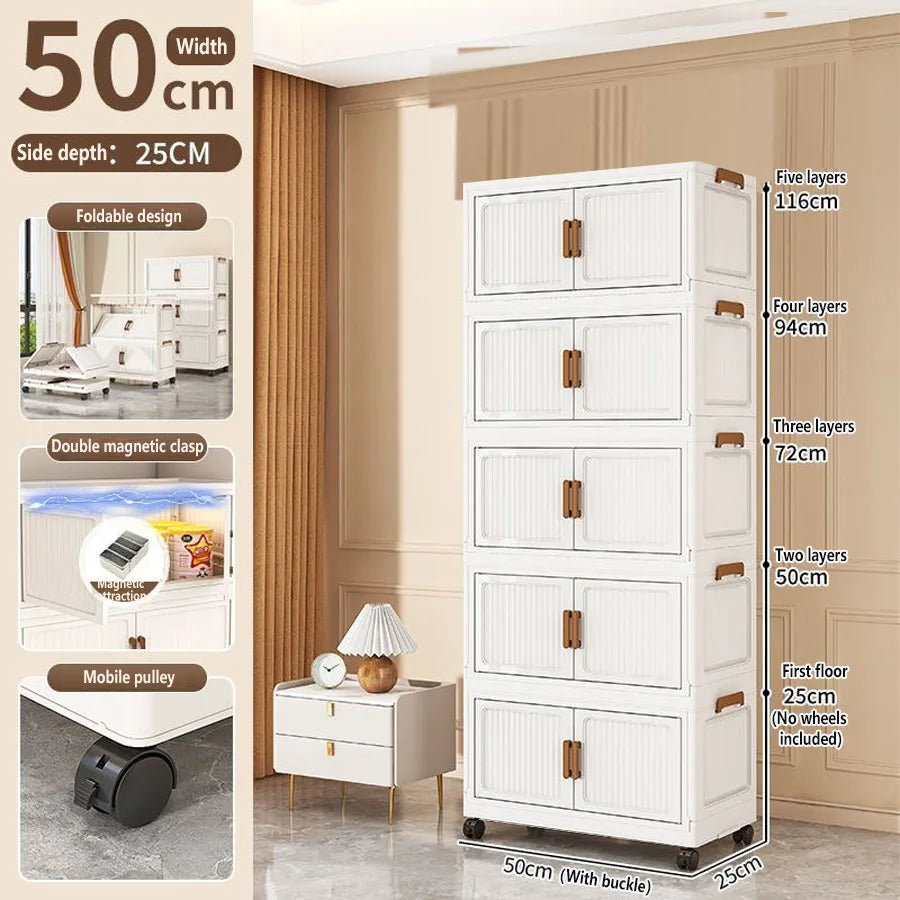 Foldable Plastic Storage Cabinet for Babies Multi-Layered Home Use Organizer Child's Closet for Clothes No-Install Easy Assembly