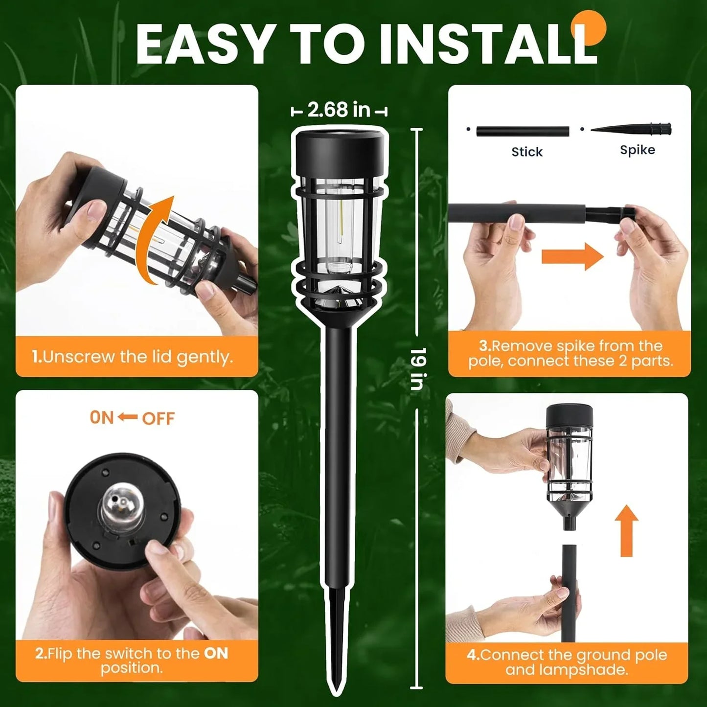 4 Sets Outdoor Solar Street Lights Waterproof Landscape Path Yard Sidewalk Warm White LED Bulbs Included