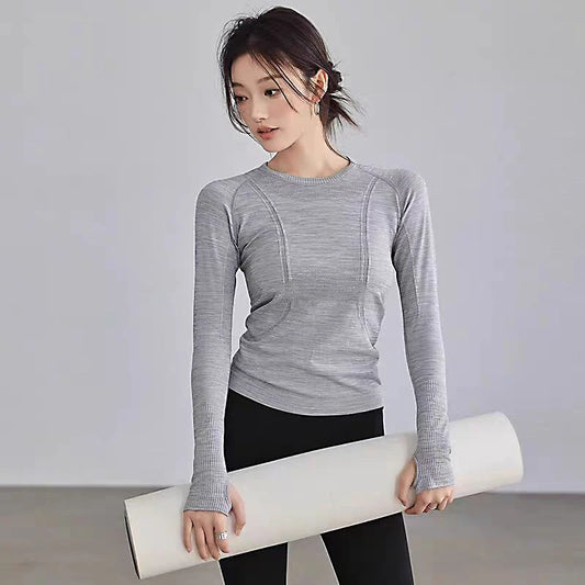 Women Seamless Round Neck Yoga Top Long Sleeve Shirt Winter