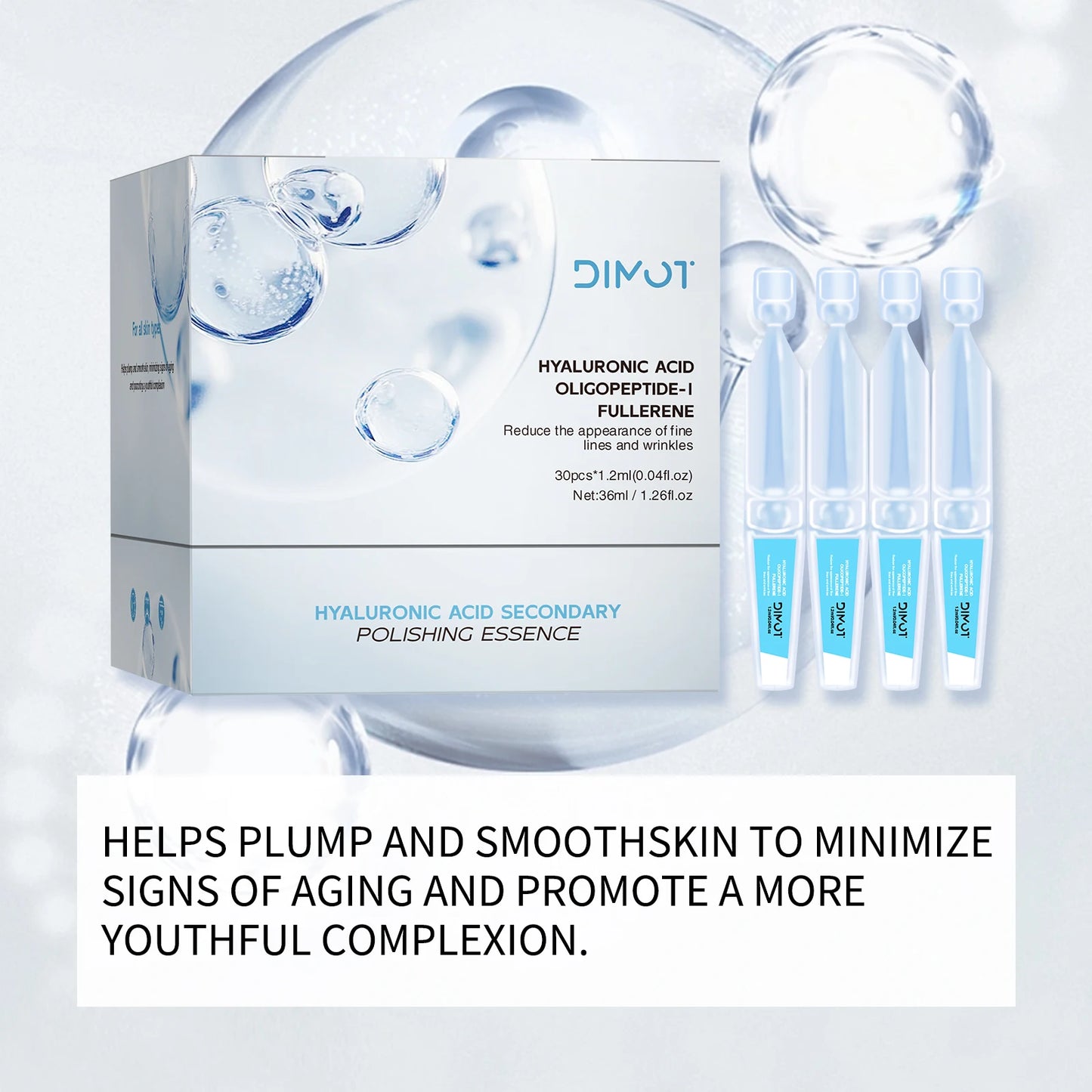 30pcs Hyaluronic Acid Face Serum Solution Nourish Repair Fine Lines Facial Hydration Anti-wrinkles Aging Face Care Essence 2 Set