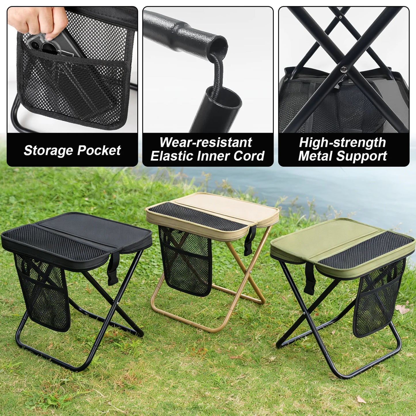 2026 New Foldable Backpack Stool for Adults, Portable Camping Stool with Sling Bag, 300lbs Capacity for Camping, Hiking, Picnic
