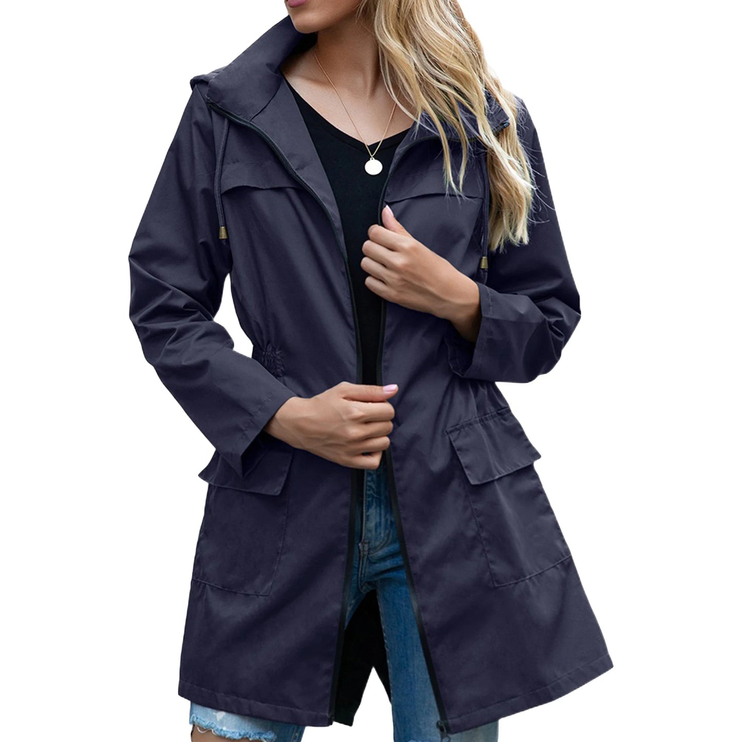 Women Waterproof Hooded Lightweight Rain Jacket Pockets