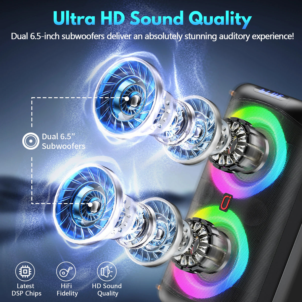T27 Wireless Bluetooth Speaker, Karaoke Machine with 2 Microphone, Home Karaoke Party Speaker with Led Light