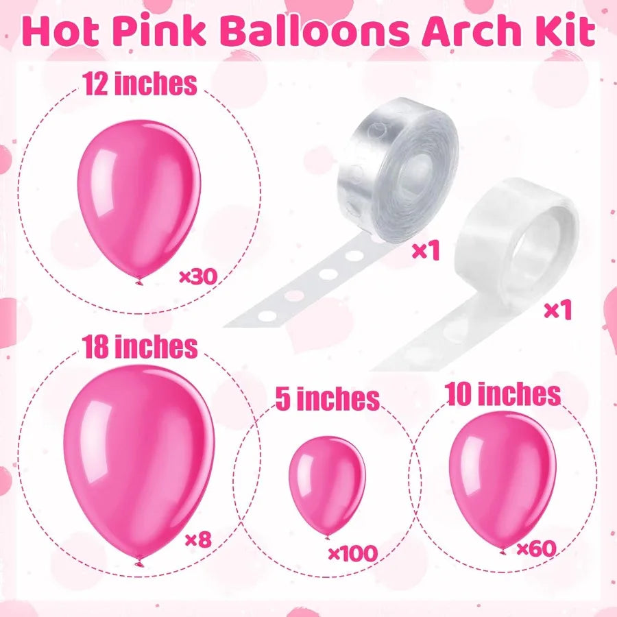 200 Pieces Hot Pink Balloons In Various Sizes For Elegant Baby Shower And Birthday Party Decorations