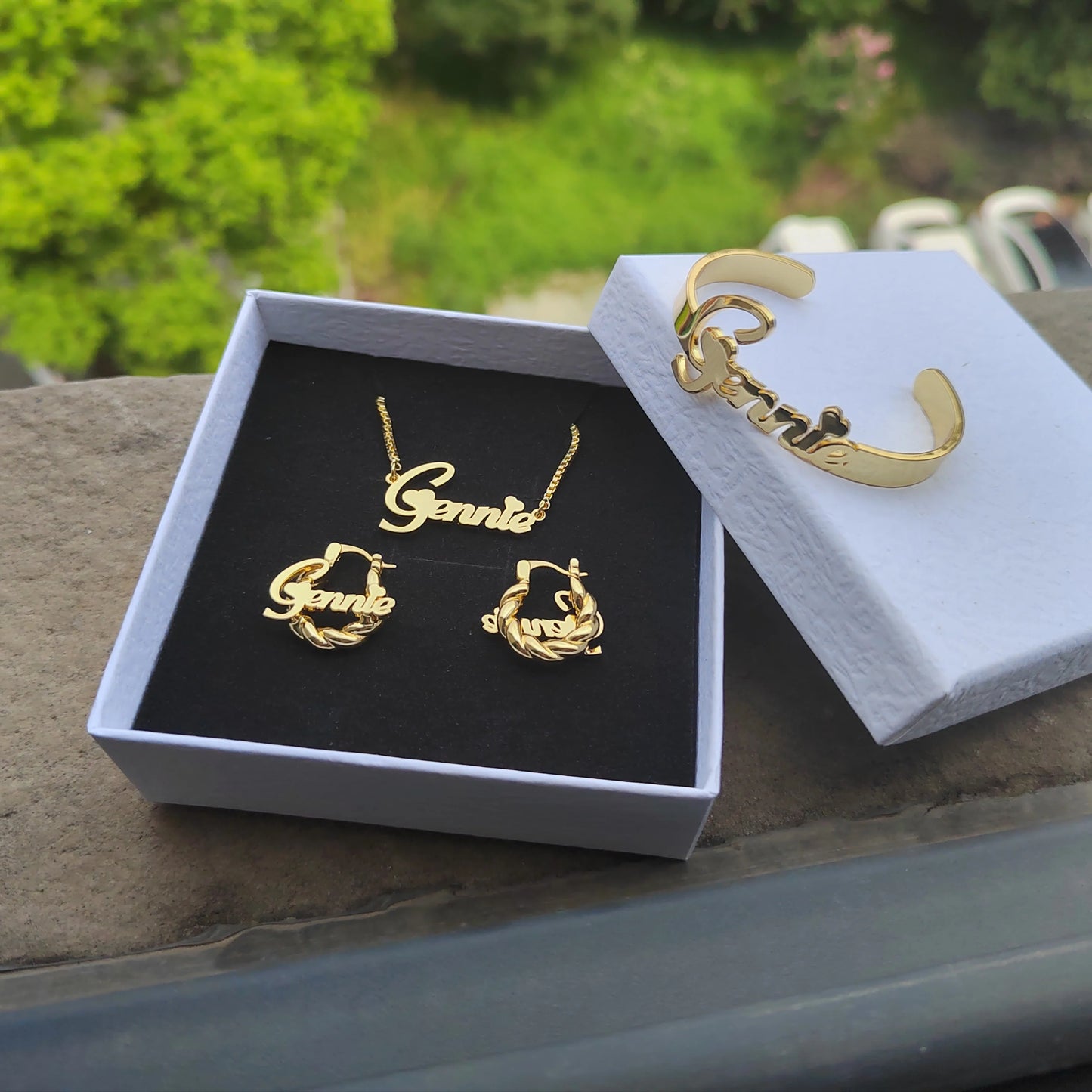 Hiyong Custom Name Jewelry Set Alphabet Necklace Bracelet