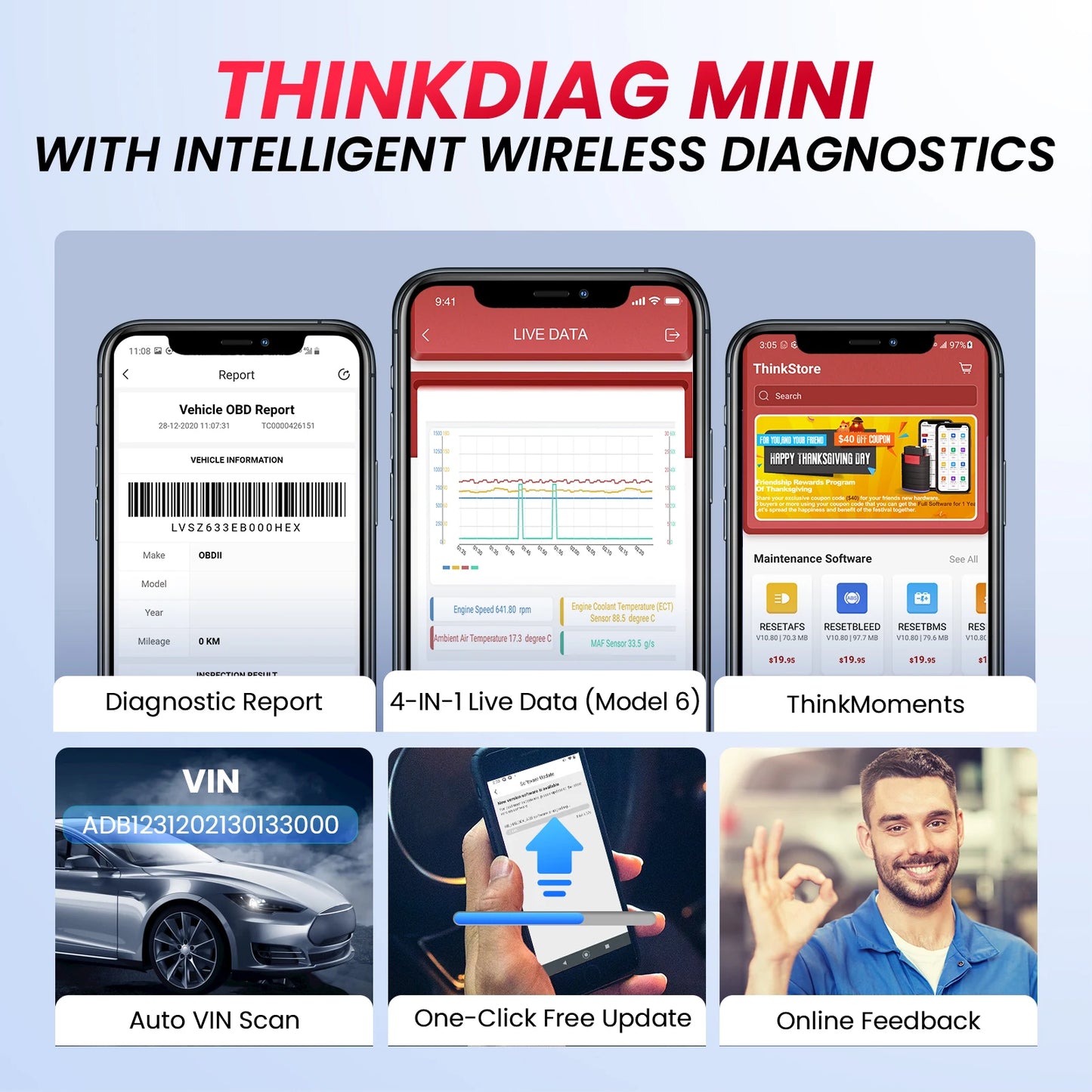 Thinkcar Thinkdiag Mini OBD2 Scanner Bluetooth All System Diagnostics