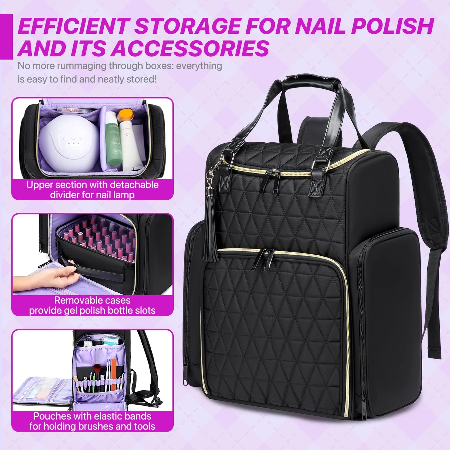 Nail Polish Organizer Backpack With Multi Spacer For Bottles And Nail Tools Travel Bag Holds 30 Plus Bottles