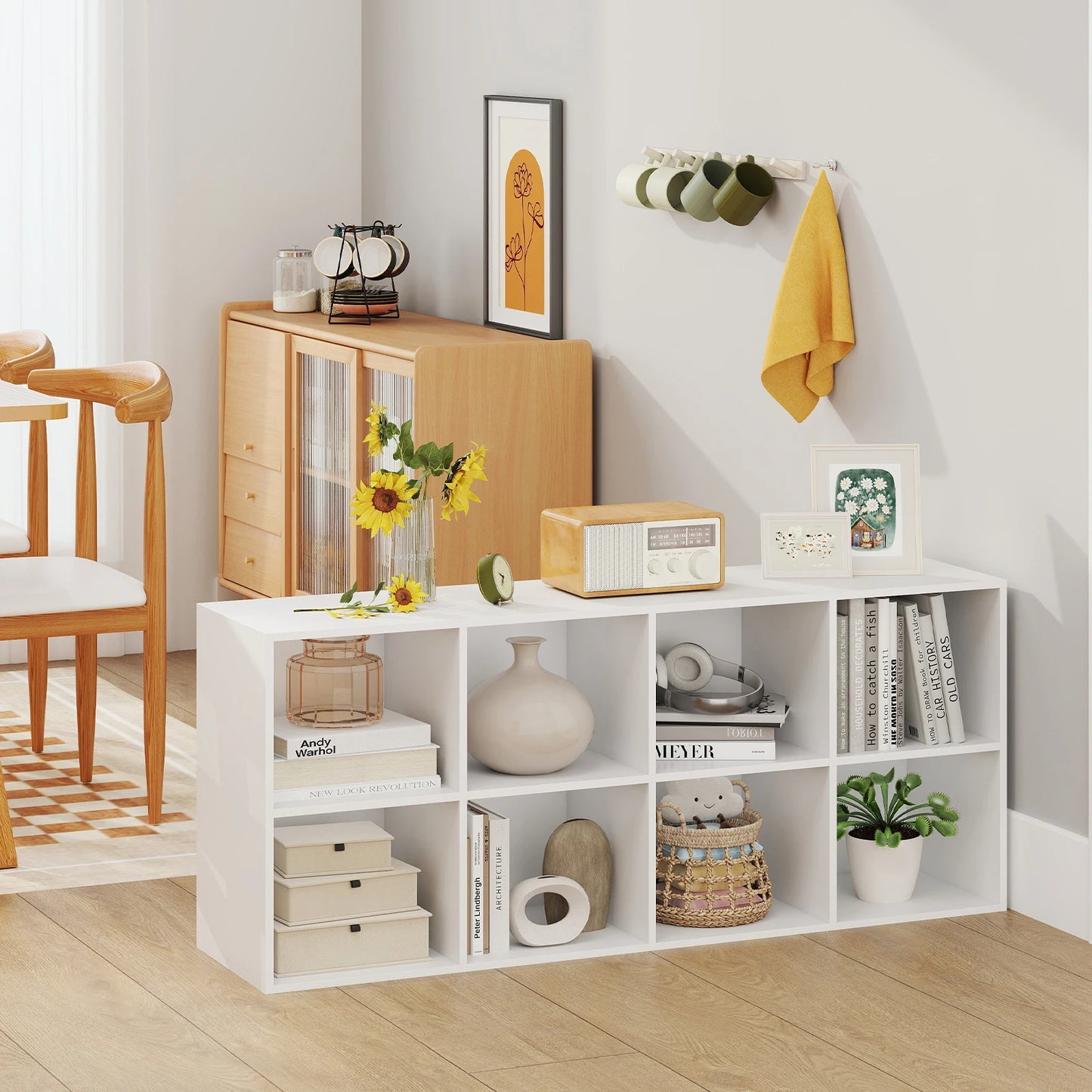 8-Cube Bookcase Bookshelf with 2 Anti-Tipping Kits Storage Organizer Rustic Brown