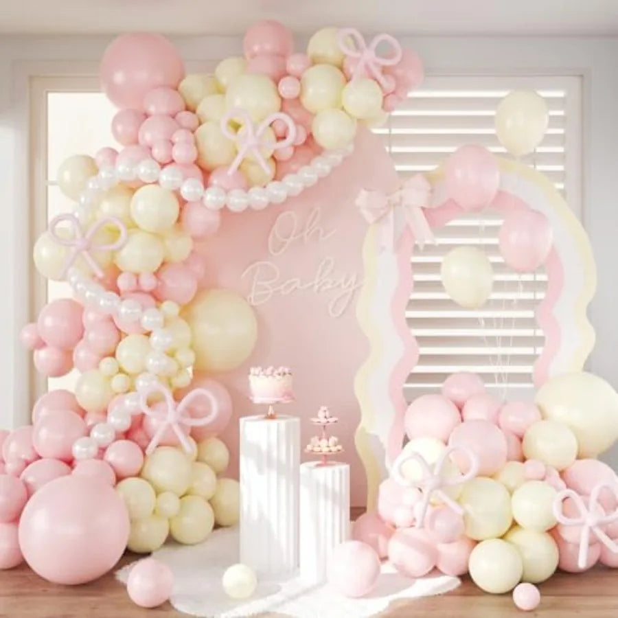 Pearl Balloon Arch Garland Kit With Coquette Bows For Weddings