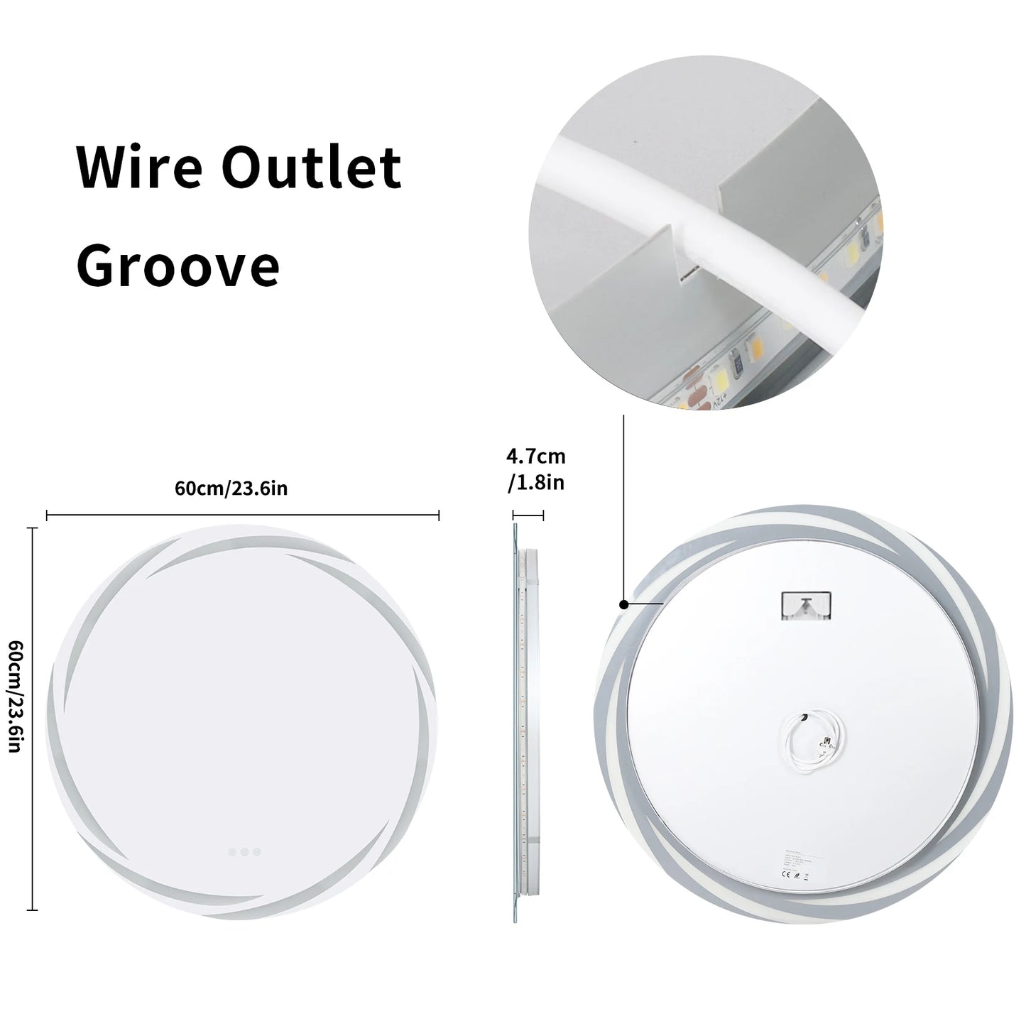 Anti-fog LED Bathroom Mirror Circle Backlit HD Wall Mounted Vanity Mirror Shatterproof 3 Colors Lights Adjust