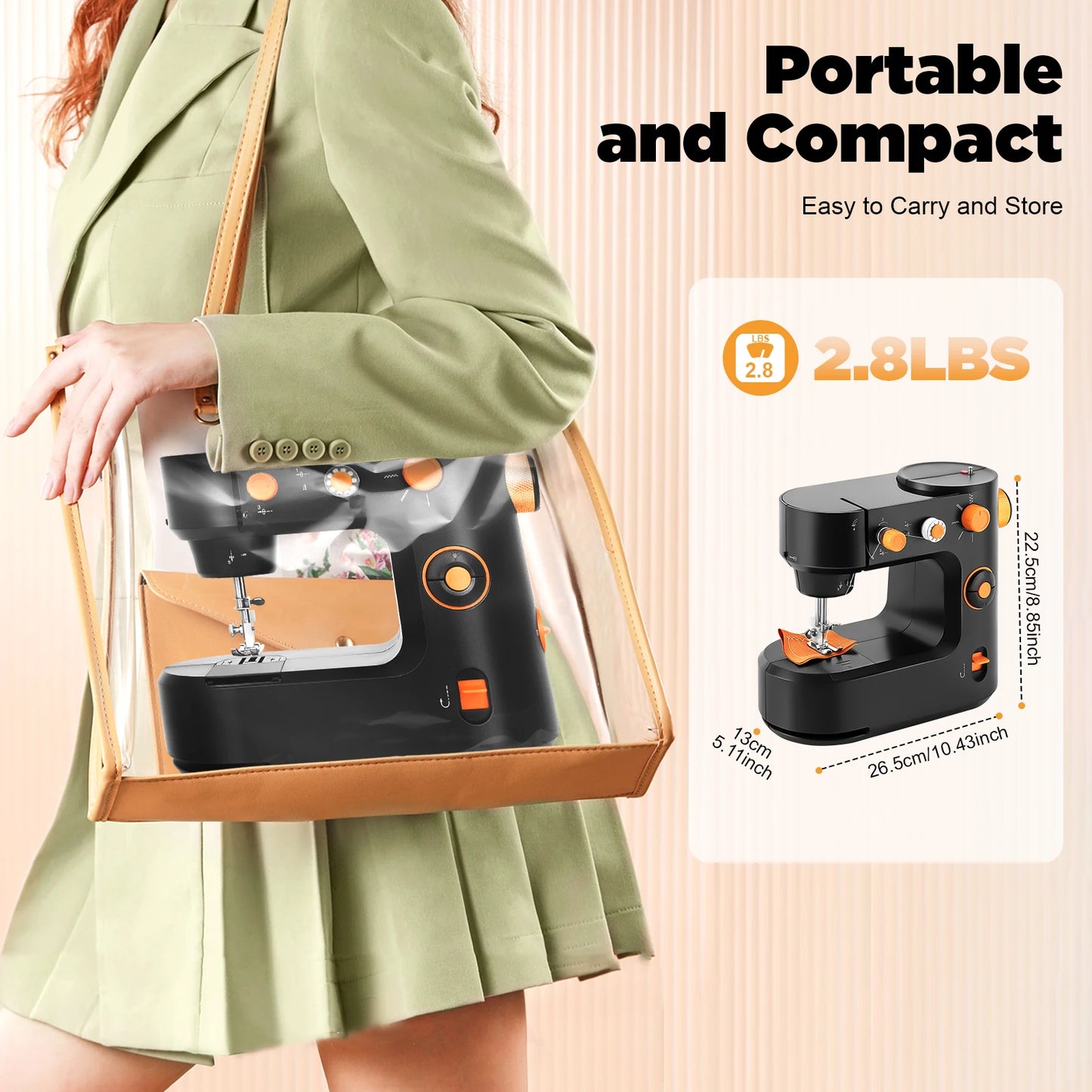 FHSM-398 Mini Electric Sewing Machine Free-Arm Portable Super Utility Stitch Sewing Machine With Foot Pedal LED Light For Home DIY Clothing Sewing