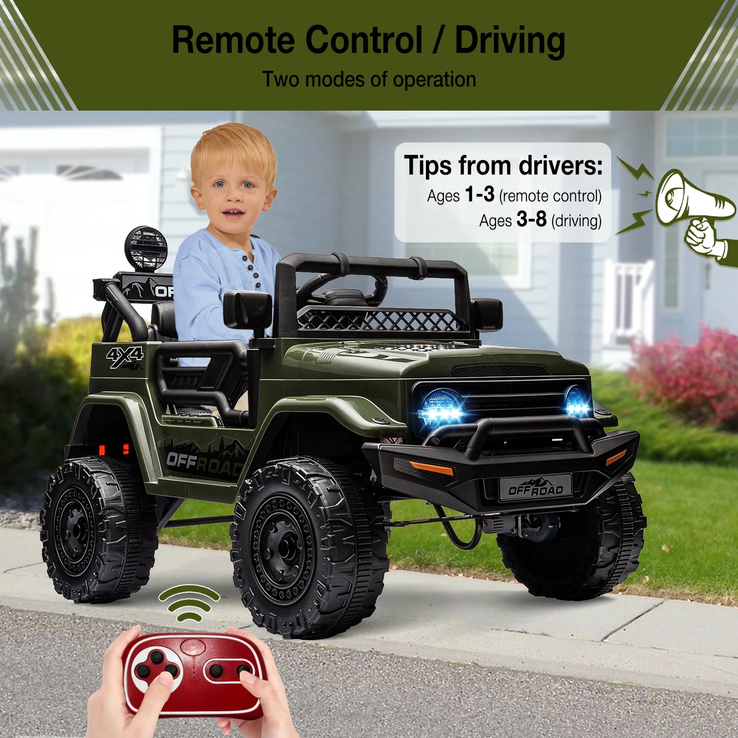 HiMISSE 12V Kids Ride On Truck With Remote Led Lights
