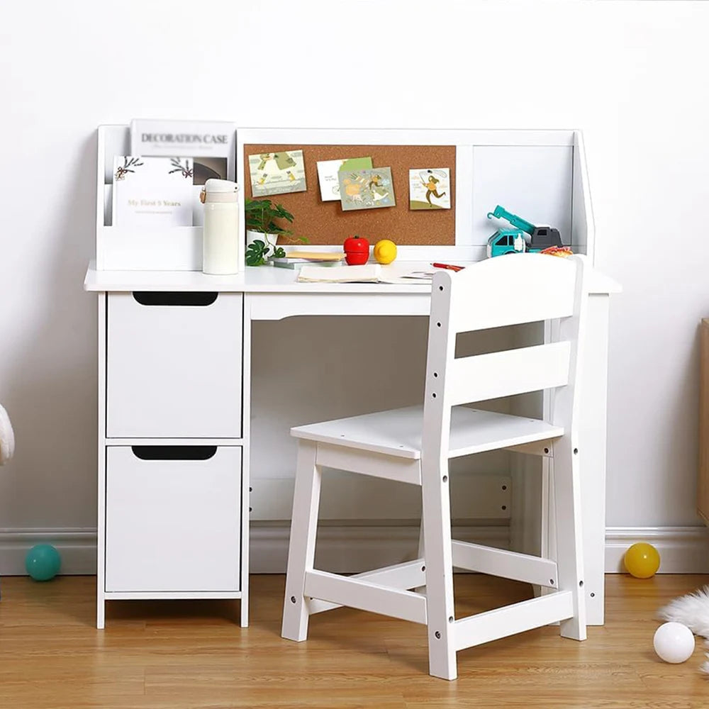 Kids Study Desk And Chair Set Wooden Table With Storage Shelf For Ages 3 To 8 Writing Desk For Children