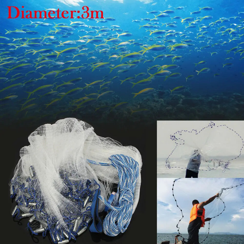 10ft Fishing Cast Net Monofilament Fish Throw Net for Bait Trap for Bait Trap