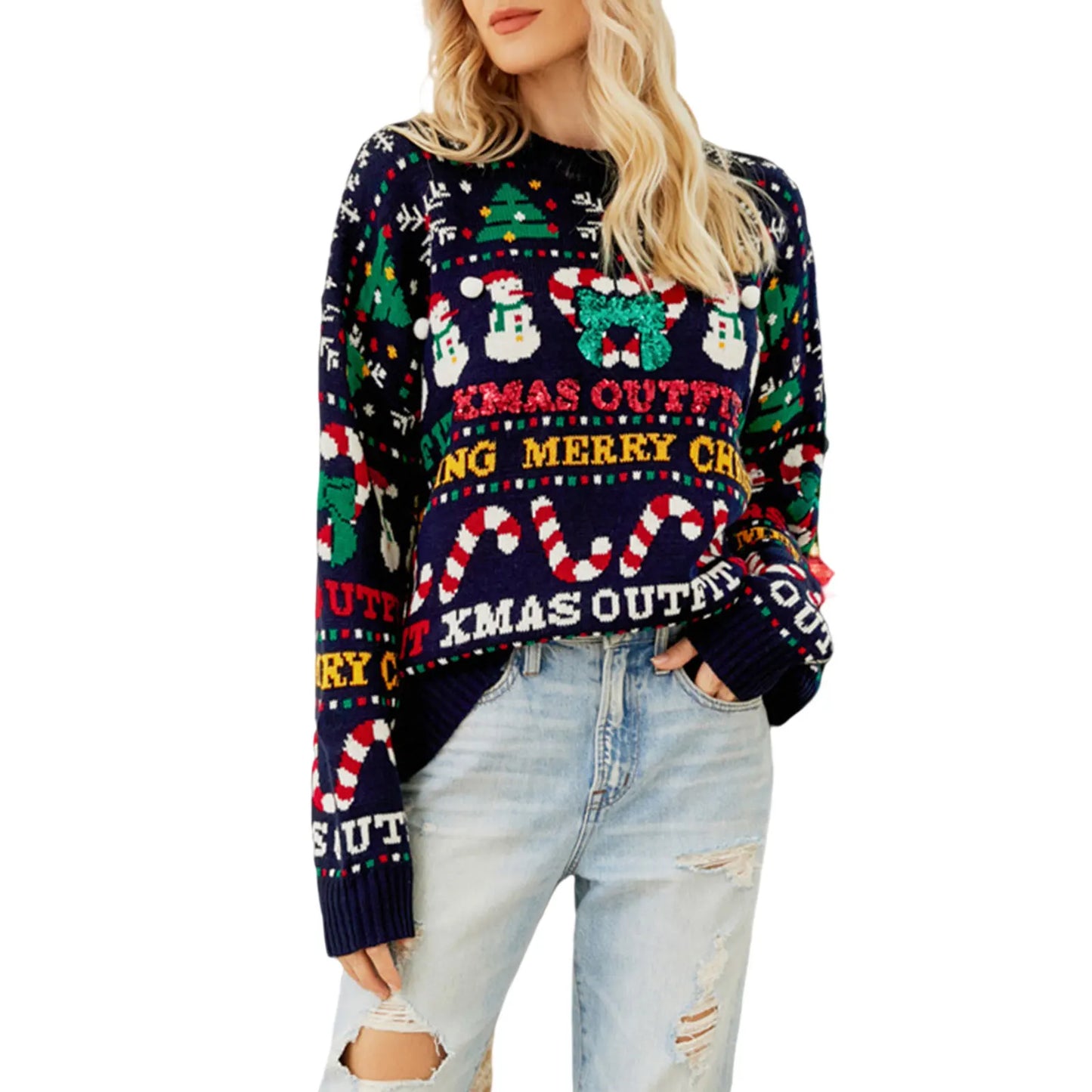 Hirigin Ugly Christmas Sweaters Santa Snowman Print Pullover