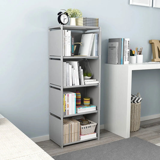 4 Layer Bookcase Ladder Shelf Grey Wall Rack For Living Room Durable Display Stand Storage