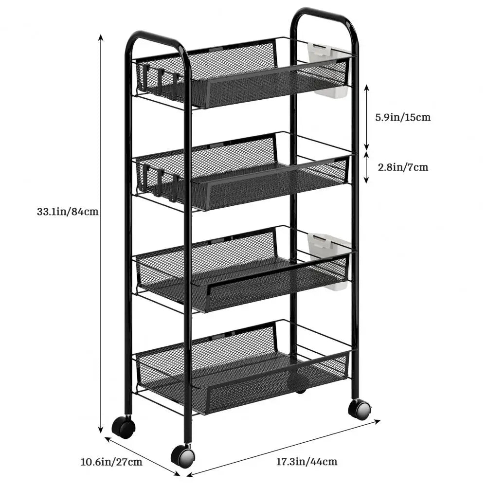 Five Tier Fruit And Vegetable Storage Basket On Wheels Metal Mesh