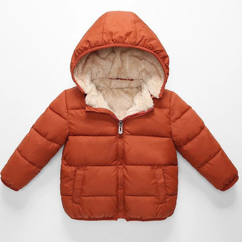 Unisex Winter Hooded Cashmere Jacket for Kids Outerwear