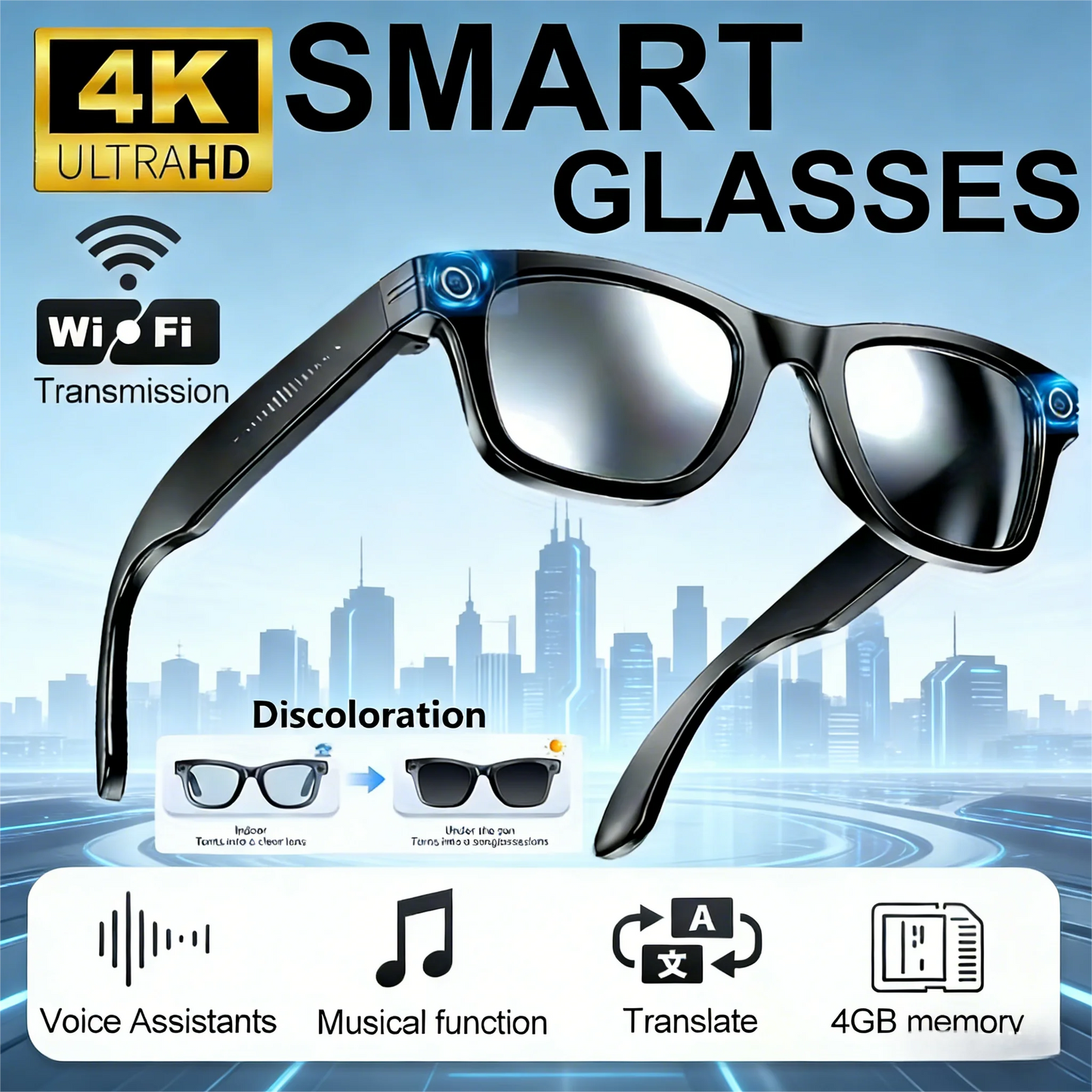 Giinova AI Smart Video Glasses With Camera For 8MP Photos