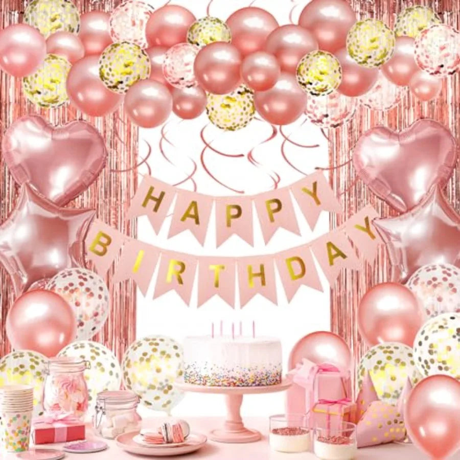 Birthday Party Decorations With Balloons And Fringe Curtains