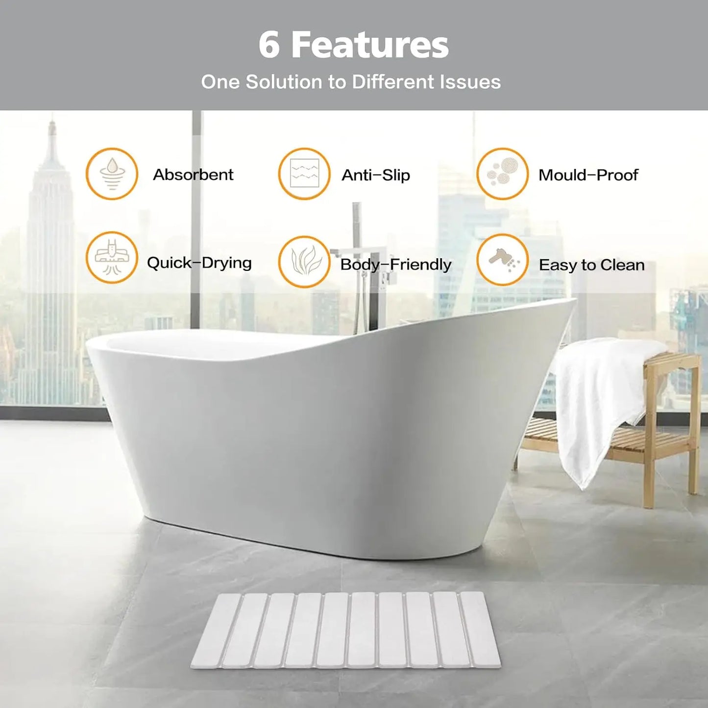 Foldable Diatomite Bath Mat Non Slip Quick Dry