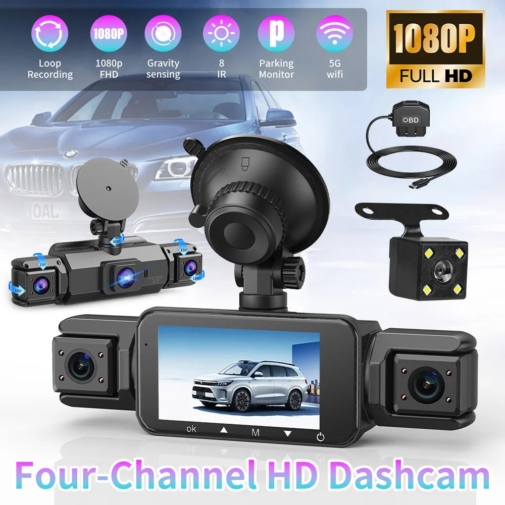 4K Dash Cam 4-Channel With WiFi Night Vision Loop Recording