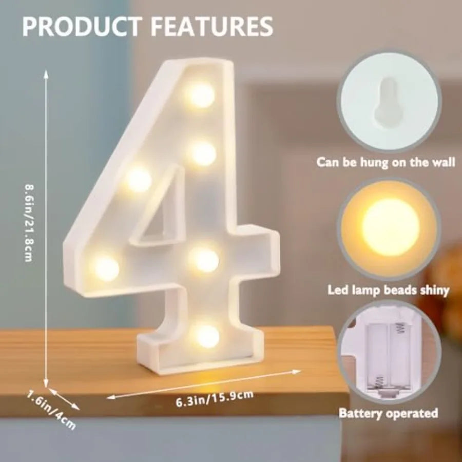 LED Marquee Numbers, 0-9 Light Up Letters, Battery Powered LED Letter Lights for Birthday Party, Christmas Night, Home, Bar, Gr