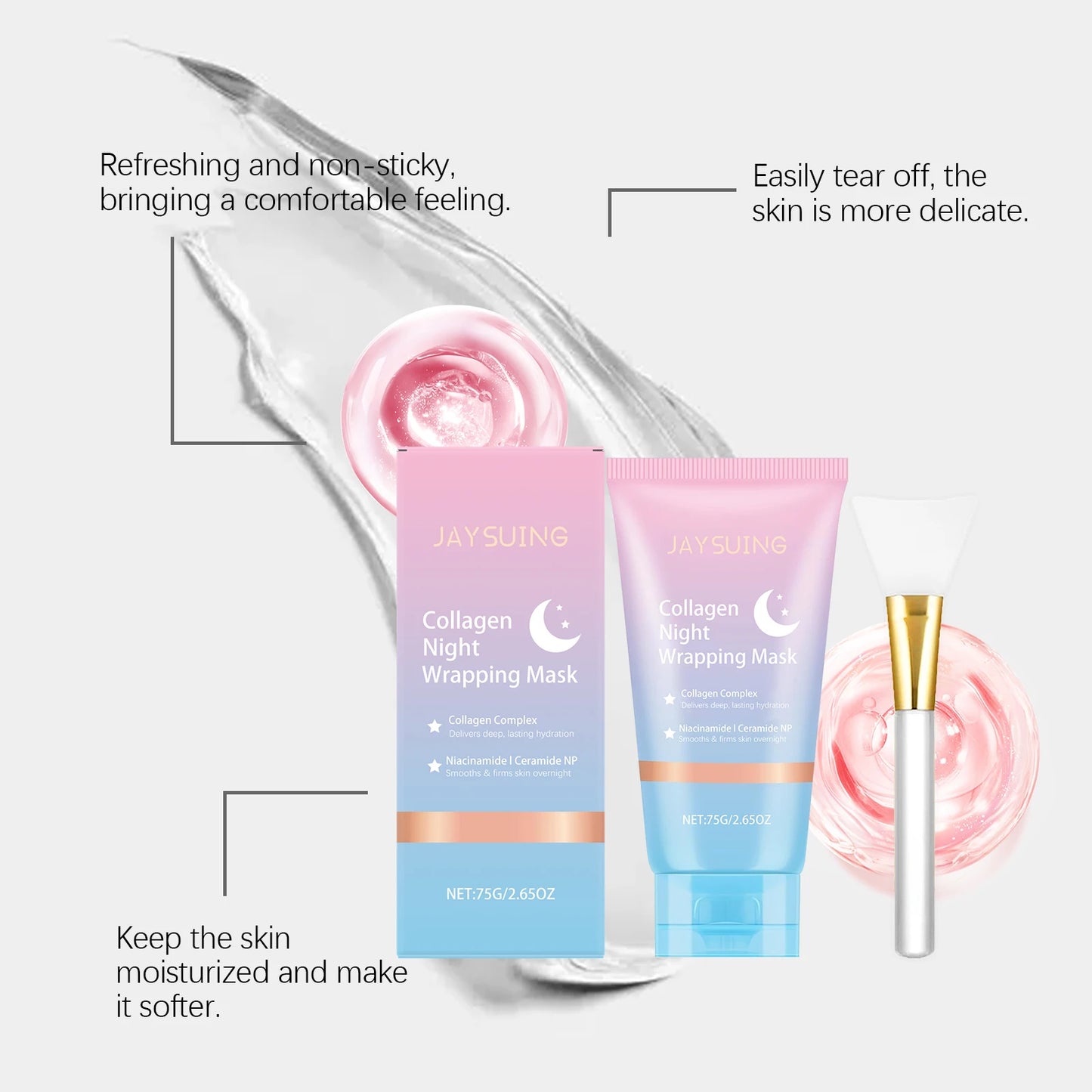 Jaysuing Collagen Overnight Peel Off Mask 75g Nighttime Hydrating Pore Cleaning Detox Facial Mask Skin Care Holiday Gift