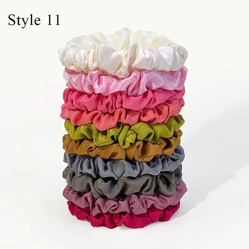 10pcs/Set Colorfu Hair Bands Women Hair Tie Satin Silk Scrunchies Simple Girls Hair Accessories Fabric Loop Hair Rope Headwear