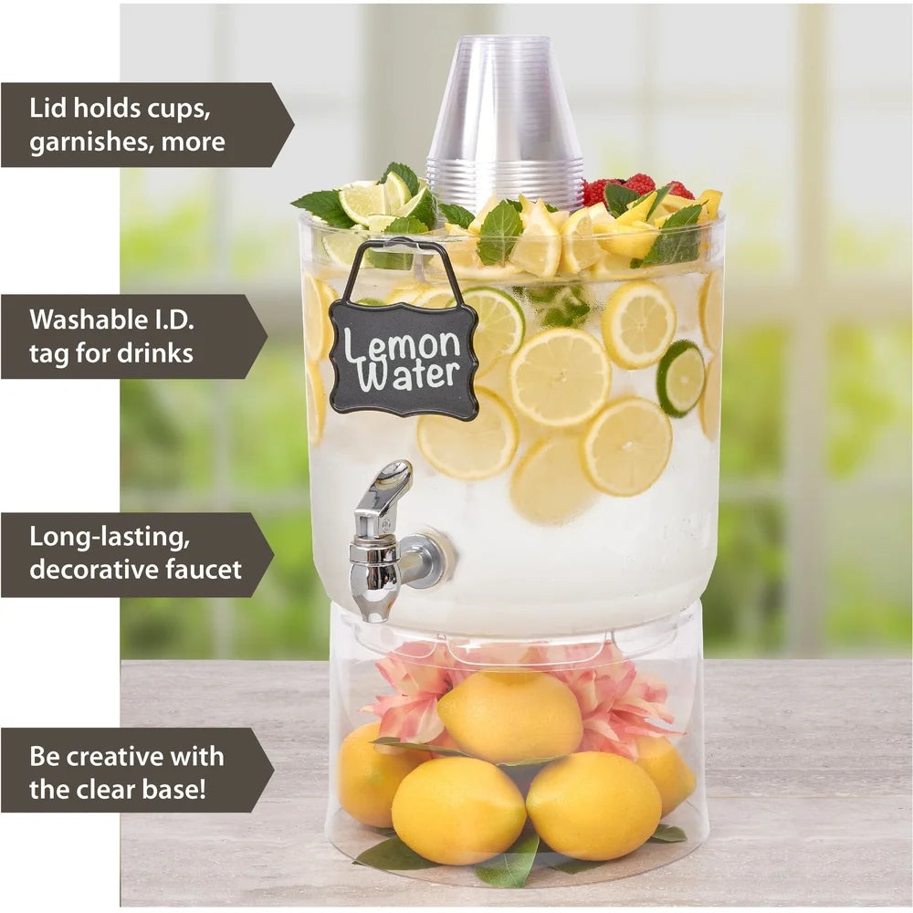 2 Gallon Beverage Dispenser Party Top Stackable Drink Server With Chrome Spigot Chalkboard ID Plate BPA Free Tritan