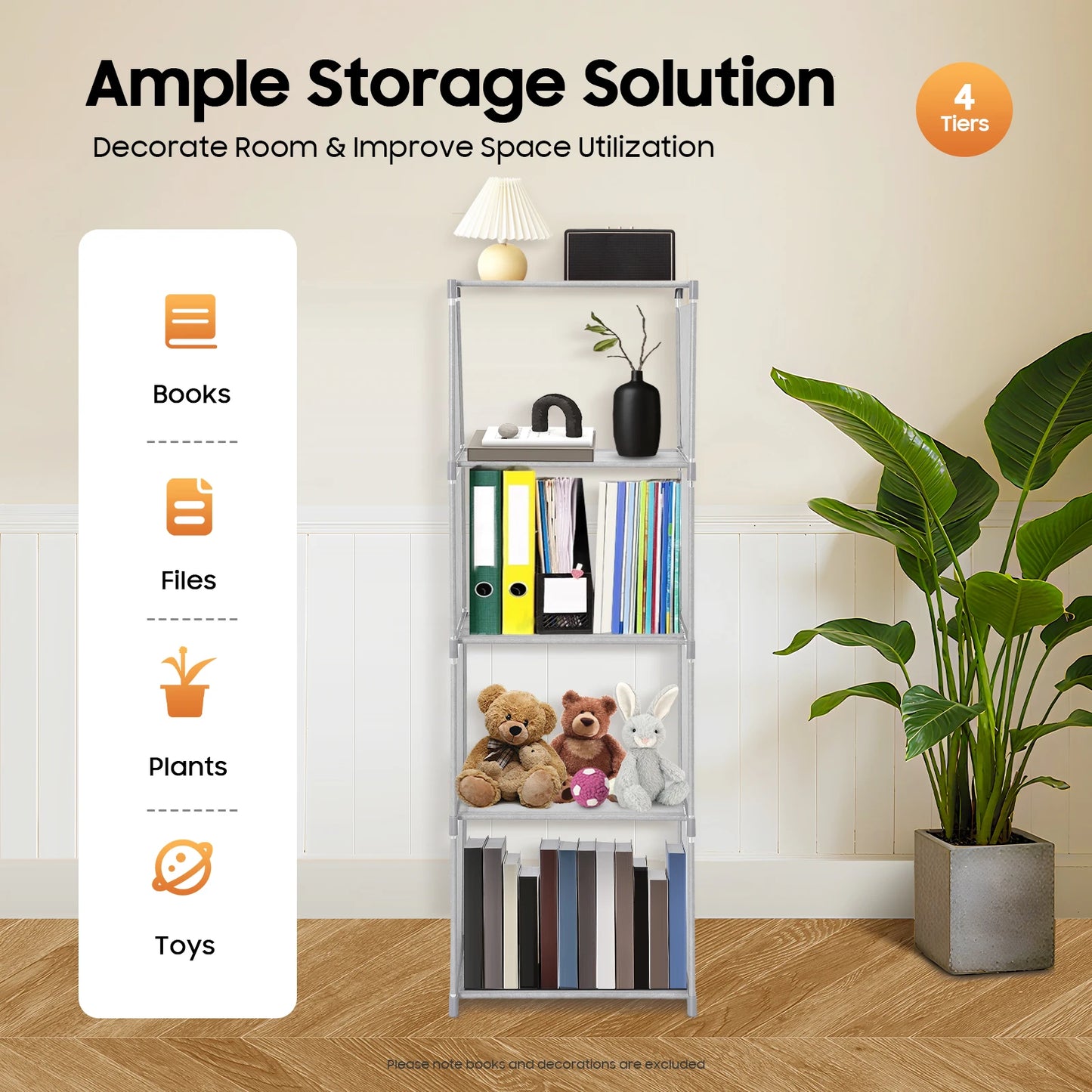 Book Shelf 4 Tier Wall Mounted Storage Shelf Non Woven Fabric Waterproof for Books Photo Frames Home Office Organization