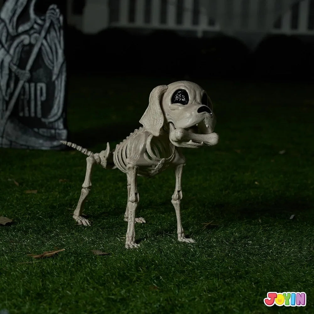 Posable Halloween Dog Skeleton Full Body Posable Joints Realistic Skeleton Puppy with Movable Joints for Halloween Decoration, Graveyard Party Decor (9.8inch X 4.7inch X 12.6inch)