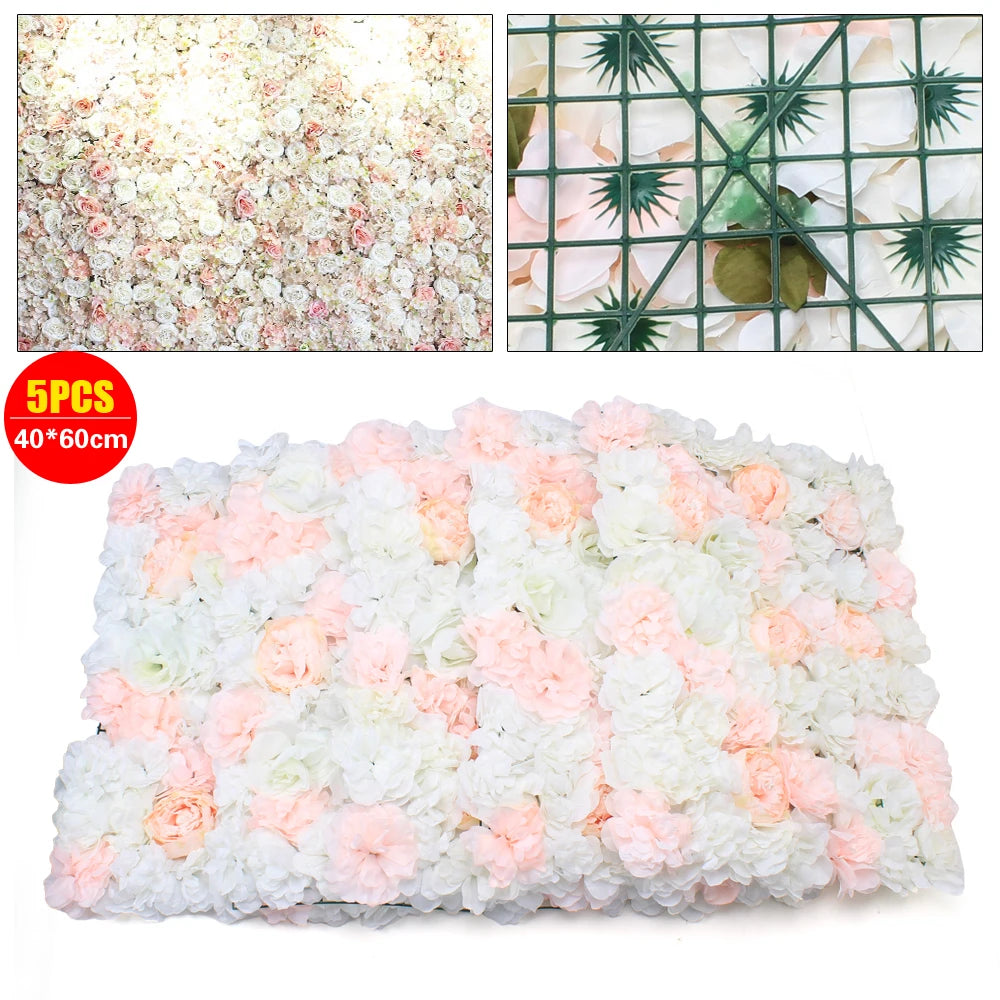Artificial Silk Rose Flower Wall Backdrop Panel For Wedding