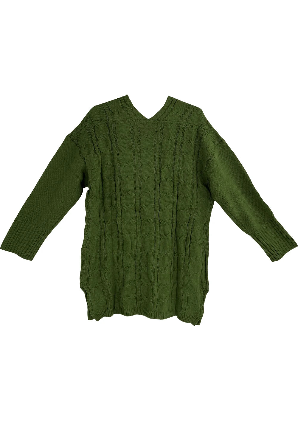 Casual Plus Size Cable Knit Pullover Sweater For Women V Neck Long Sleeve Slit Knitwear Fashion