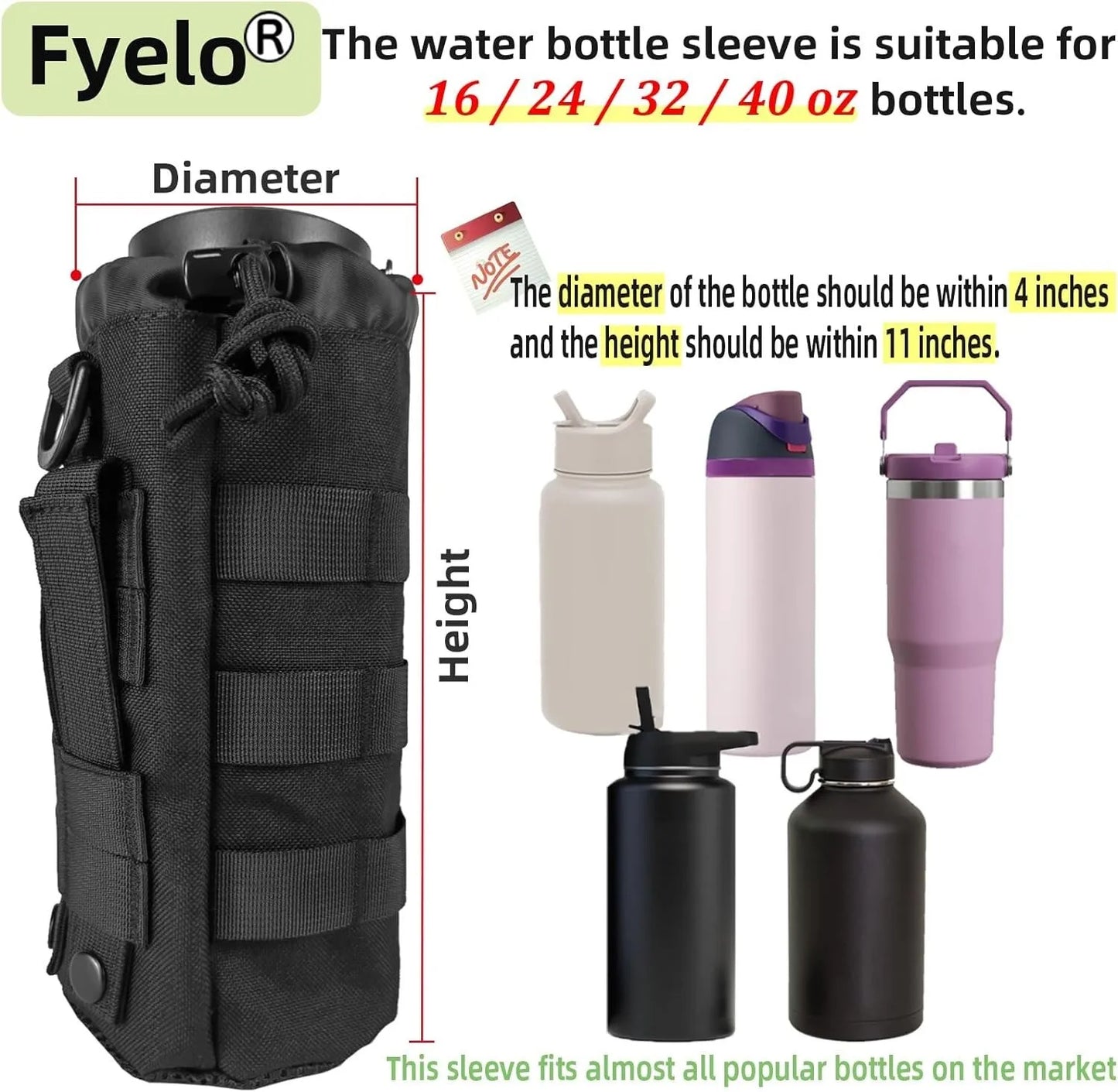 Molle Water Bottle Pouch Tactical Backpack Accessory Drawstring Mesh Bottom