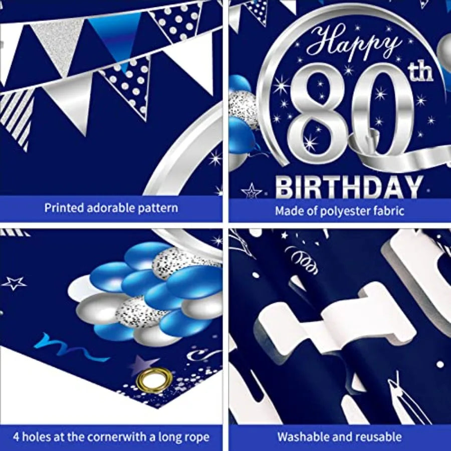 Eighty Birthday Banner Nonwoven Backdrop Party Decorations Kit