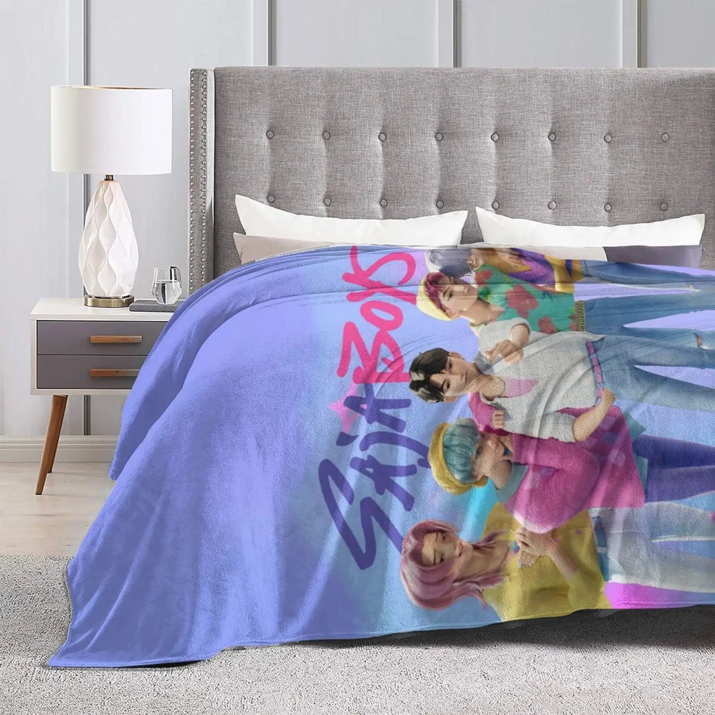 K Pop Demon Hunter Anime Inspired Flannel Throw Blanket Soft Cozy All Season Versatility For Couch Office Bed Camping