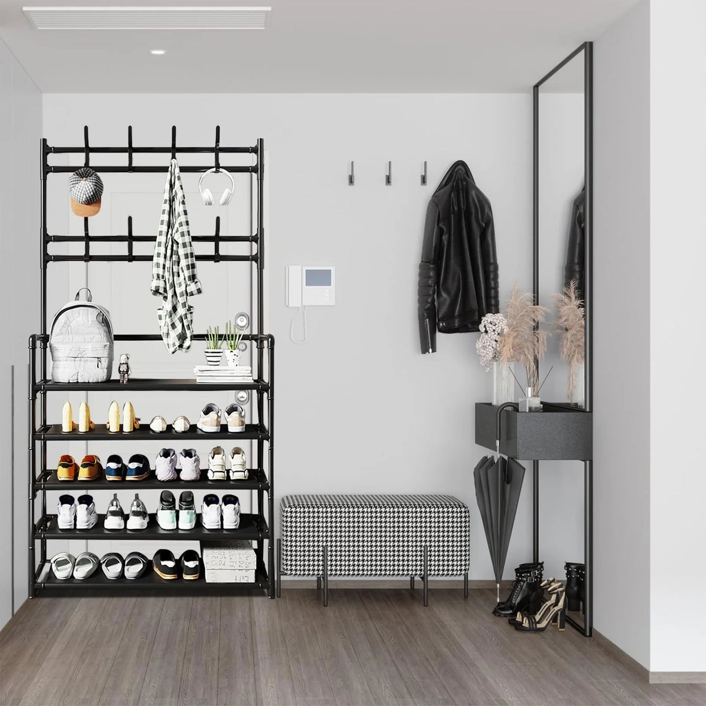 Hign-concerned 3-in-1 Coat Rack With Shoe Organizer And Hooks