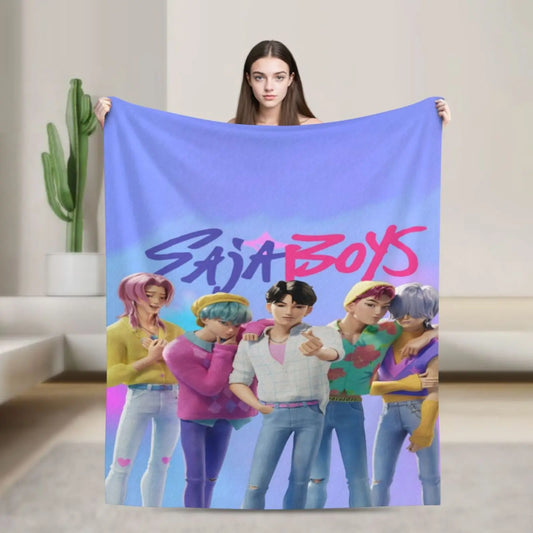 K Pop Demon Hunter Anime Inspired Flannel Throw Blanket Soft Cozy All Season Versatility For Couch Office Bed Camping