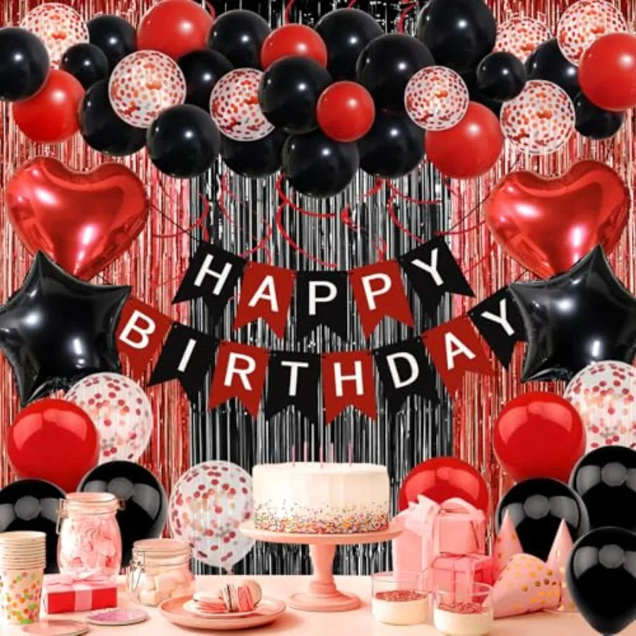 Birthday Party Decorations With Balloons And Fringe Curtains
