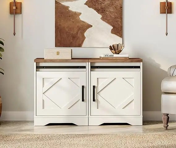 DAFIFY Rustic Farmhouse End Tables With Drawer And Barn Door