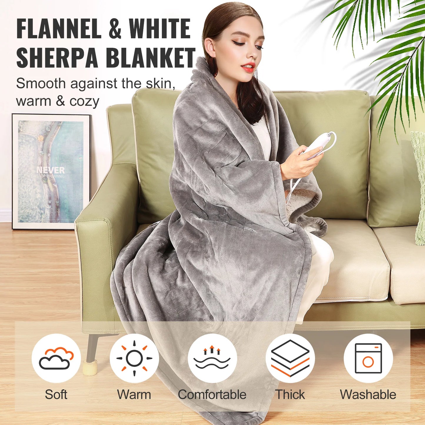 SucceBuy Heated Blanket Throw Flannel Sherpa 3 Hour Auto Off