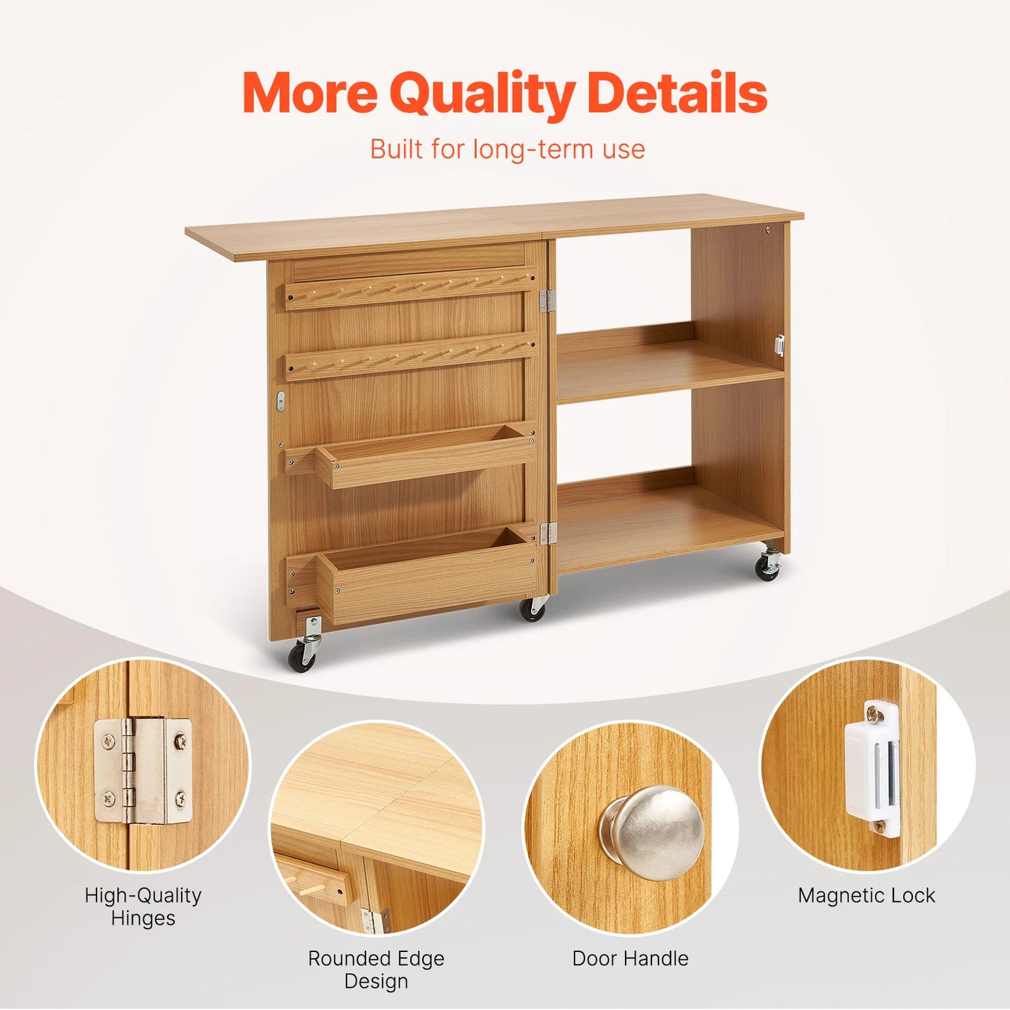 SucceBuy Multipurpose Folding Sewing Table With Wheels Shelves And Storage